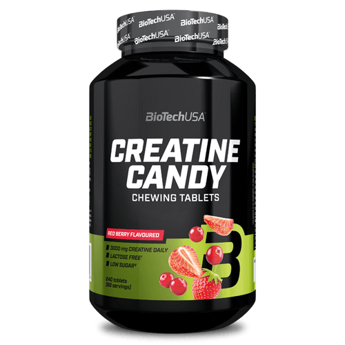 BioTechUSA Creatine Candy ist eine leckere, fruchtige Kautablette, die täglich 3 g Kreatin liefert, um Leistung und Explosivität zu unterstützen. 
