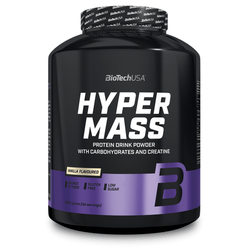 Hyper Mass ist eine Weight Gainer der Extraklasse! Dieser Massezuwachs-Drink enthält mit Kohlenhydraten, Proteinen und Kreatin alles, was man zum Muskelaufbau und für ein kraftvolles Training braucht.