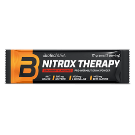 BioTechUSA Nitrox Therapy Pre-Training-Getränkepulver, mit Zucker und Süßungsmittel, Aminosäuren, Vitaminen und Mineralstoffen sowie 200 mg Koffein in einer Tagesration.